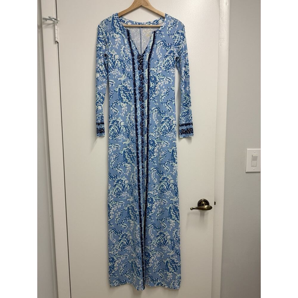 Lilly Pulitzer UPF 50+ FAYE MAXI DRESS Blue Peri Turtley Awesome Womens XXS